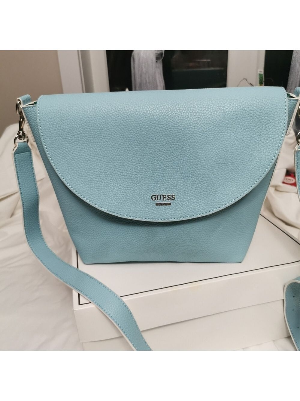 Guess Reversible Shoulder Crossbody Bag Colorblock Green Light Blue